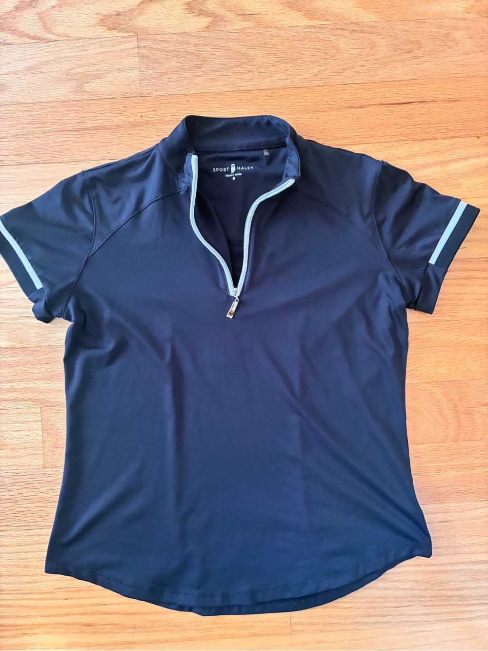 Sport Haley black Short-Sleeve Zip Polo with white Trim